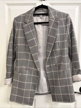 H&M Black and White Plaid Blazer